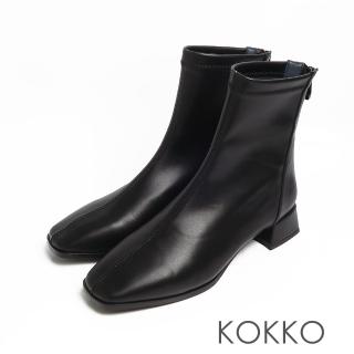 【KOKKO 集團】超顯瘦霧面尖頭麂皮絨粗跟踝短靴(黑色)