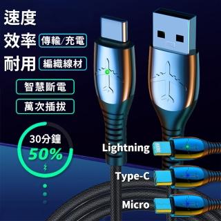 智慧發光快充充電線 2米 Type-C(5A 快充 USB傳輸線 Android 安卓 快充 編織線)