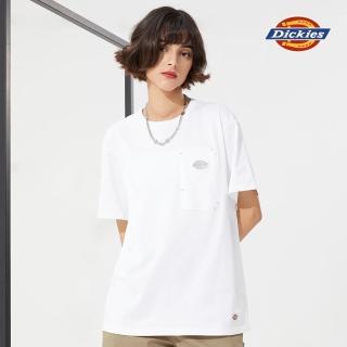【Dickies】男女款白色純棉胸前口袋Logo刺繡短袖T恤｜DK010134C4D