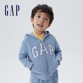 【GAP】幼童裝 碳素軟磨 法式圈織系列 Logo柔軟連帽外套 男女同款(837957-藍色)