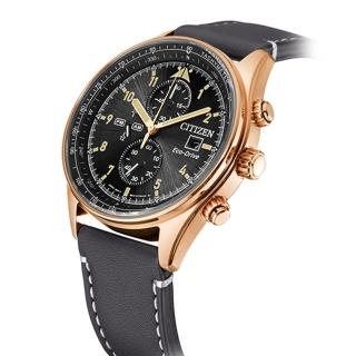 【CITIZEN 星辰】光動能碼錶計時潮男腕錶-黑 皮帶42.5mm(CA0773-15E 亞洲限定款)