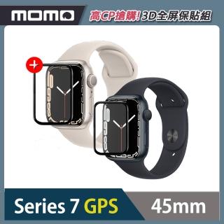 3D全屏保貼組★【Apple 蘋果】Apple Watch S7 GPS 45mm(鋁金屬錶殼搭配運動型錶帶)