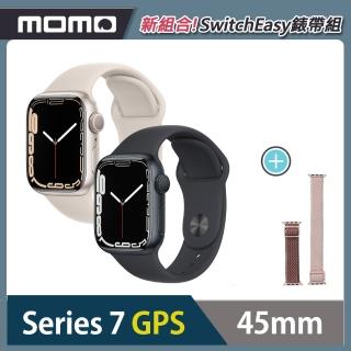 【Apple 蘋果】Apple Watch S7 GPS 45mm ★SwitchEasy彈力錶帶組(鋁金屬錶殼搭配運動型錶帶)