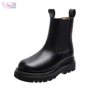 【ShoesClub 鞋鞋俱樂部】英倫風襪套式短筒切爾西靴