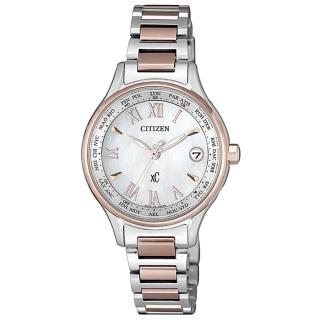 【CITIZEN 星辰】XC代言人廣告款 電波櫻花粉鈦金屬羅馬腕錶(EC1169-50W)