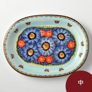 【波蘭陶】水澤花坊系列 橢圓盤 中 波蘭手工製