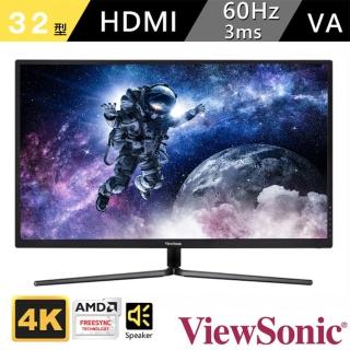 【ViewSonic 優派】32型 VA文書護眼螢幕 支援HDMI介面/FreeSync/窄邊框(VX3211-4K-MHD)