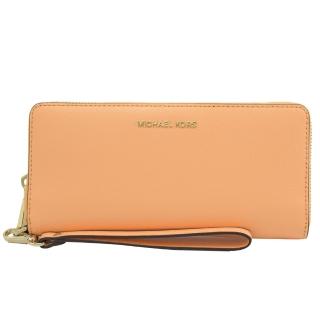 【Michael Kors】經典LOGO簡約素雅手提多卡拉鍊零錢長夾(粉橘)