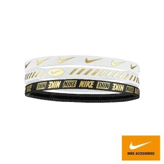 【NIKE 耐吉】運動髮帶 METALLIC 3.0 3 PK 白黑金 N1004527112OS