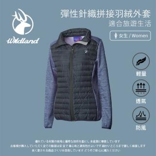 【Wildland 荒野】女彈性針織拼接羽絨外套-深灰色-0A62991-93(女裝/連帽外套/機車外套/休閒外套)