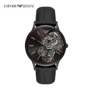 【EMPORIO ARMANI 官方直營】Renato 虎虎生風單眼計時手錶 黑色真皮錶帶 43MM AR60046