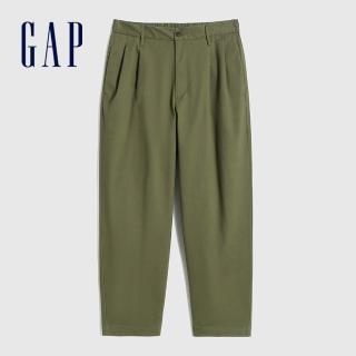 【GAP】男裝 通勤錐形休閒卡其褲(850766-綠色)