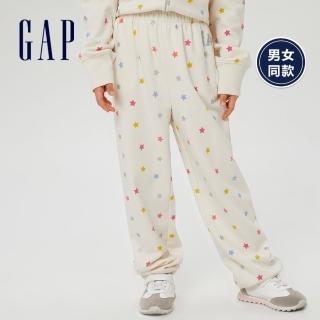 【GAP】童裝 碳素軟磨 法式圈織系列 Logo甜美印花束口休閒褲 男女同款(838326-白色)