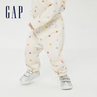 【GAP】女幼童 碳素軟磨 法式圈織系列 Logo甜美印花束口休閒褲(819770-白色)