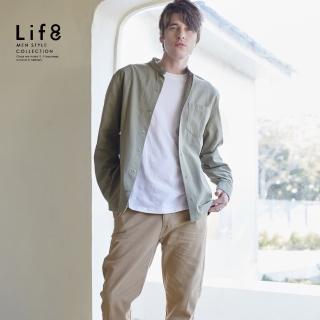 【Life8】Casual 簡約休閒 基本立領長袖襯衫-卡其色(10590)