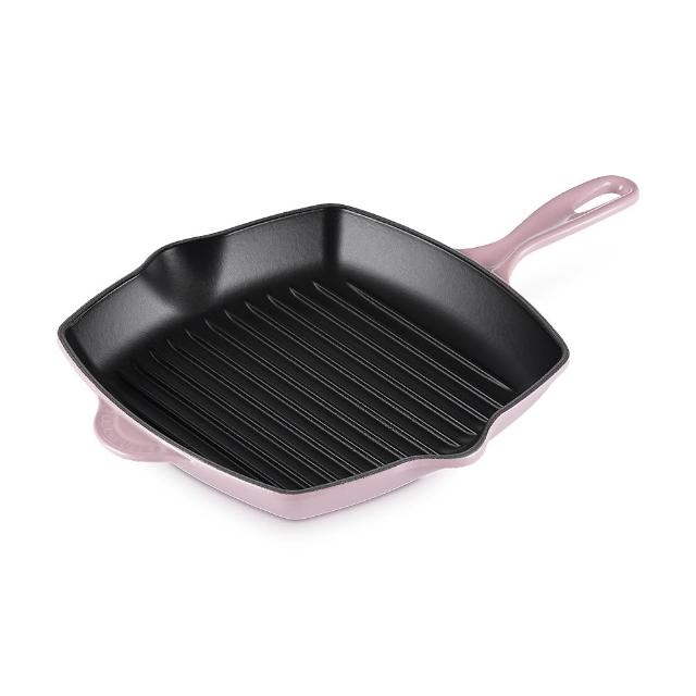 【Le Creuset】琺瑯鑄鐵單柄方鐵烤盤 雪紡粉/藍鈴紫 2色選1(贈 B油刷-火焰橘)