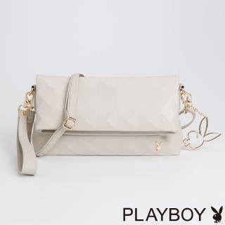 【PLAYBOY】斜背包附手挽帶 Rare系列(米白色)