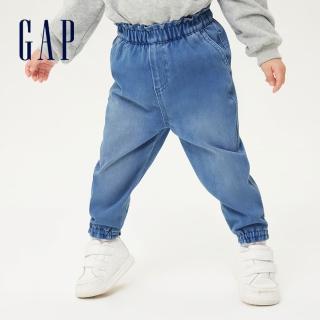 【GAP】女幼童 甜美花苞寬鬆牛仔褲(837246-淺色水洗)