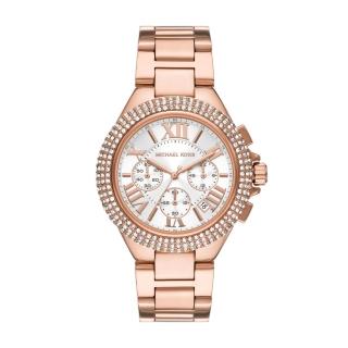 【Michael Kors】Camille 三鑽圈羅馬數字三眼玫瑰金腕錶(MK6995)