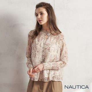 【NAUTICA】女裝花型立領長袖兩件式襯衫(淺卡其)