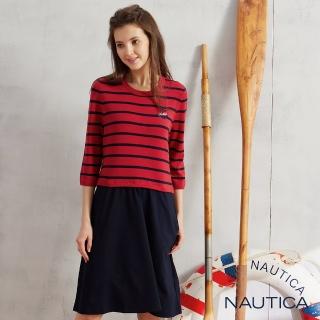 【NAUTICA】女裝圓領異材質拼接七分袖洋裝(紅色)