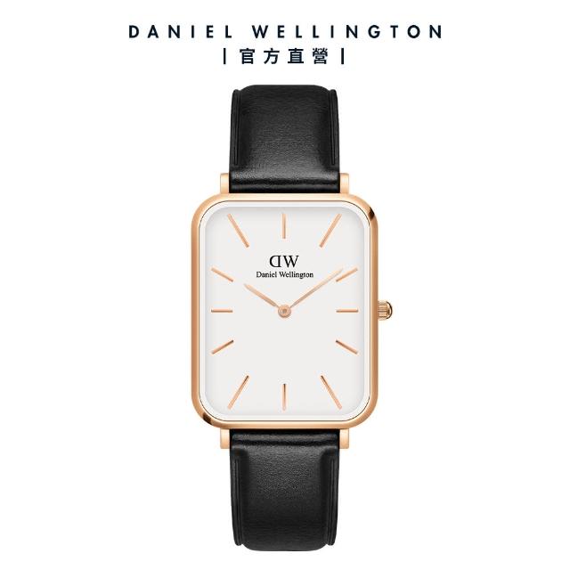 【Daniel Wellington】DW 手錶 Quadro Sheffield 29x36.5mm 經典黑真皮皮革大方錶(DW00100450)