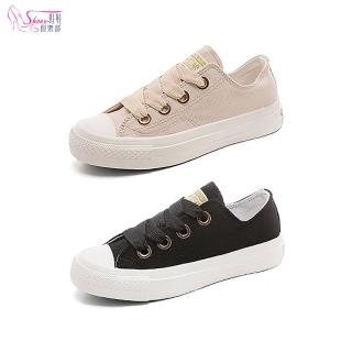 【ShoesClub 鞋鞋俱樂部】068-F6025百搭寬版鞋帶休閒帆布鞋 餅乾鞋