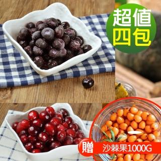 【幸美生技】美國原裝鮮凍藍莓x2kg+蔓越莓x2kg(加贈沙棘果1kg)
