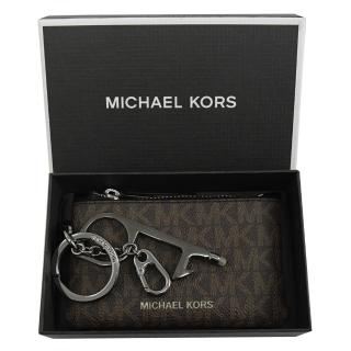 【Michael Kors】滿版開瓶器觸控筆多功能鑰匙圈零錢包禮盒組(深咖)