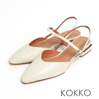 【KOKKO 集團】方頭柔軟綿羊皮後帶平底穆勒拖鞋(米色)