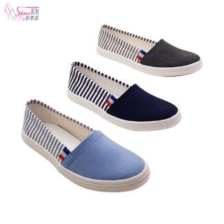 【ShoesClub 鞋鞋俱樂部】線條水手風帆布休閒懶人鞋 108-GV8002