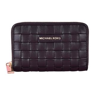 【Michael Kors】MICHAEL KORS  JET SET  SMALL金字LOGO牛皮4卡拉鍊零錢包(黑)