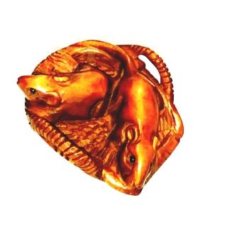 【十方佛教文物】鼠來寶{黃楊木雕}開運精品(平安吉祥如意)