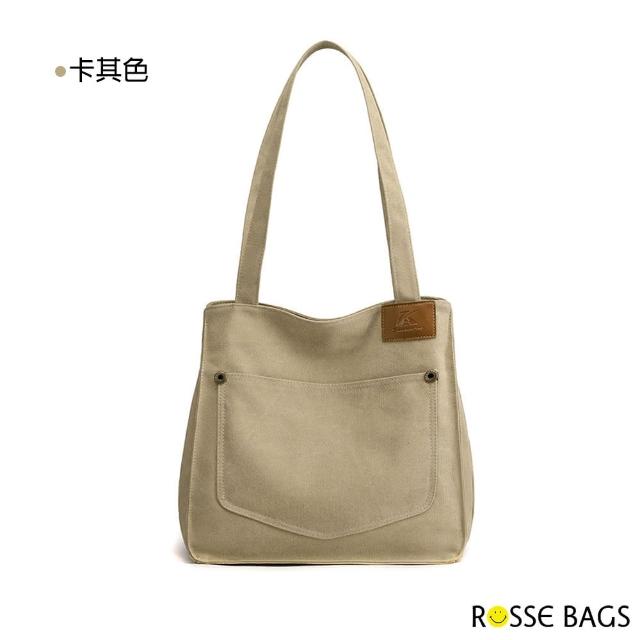【Rosse Bags】簡約百搭帆布大容量托特包(卡其色 / 灰色 / 咖啡色 / 黑色)