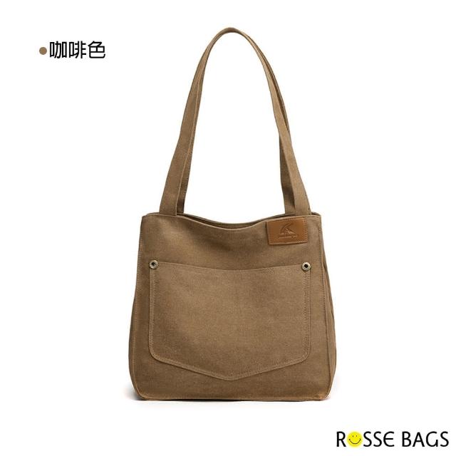 【Rosse Bags】簡約百搭帆布大容量托特包(卡其色 / 灰色 / 咖啡色 / 黑色)