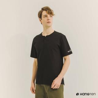 【Hang Ten】男裝-厚磅COMFORT FIT舒適主題V領T恤(黑)