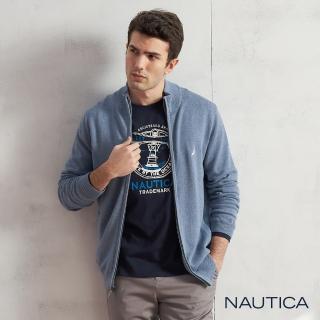 【NAUTICA】男裝素面百搭立領針織外套(淺藍)