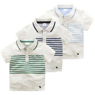 【橘魔法】條紋刺繡小狗翻領POLO衫(短袖上衣 男童 兒童 童裝 運動風 中童)