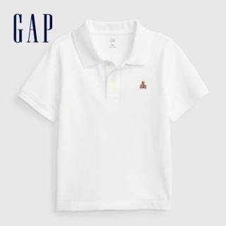 【GAP】男幼童 布萊納系列 小熊刺繡網布短袖POLO衫(794612-白色)