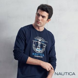 【NAUTICA】男裝 童趣燈塔圖騰長袖T恤(海軍藍)