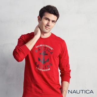 【NAUTICA】男裝 船錨圖騰長袖T恤(紅色)