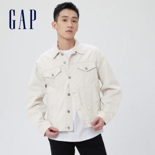 【GAP】男裝 工裝寬鬆翻領休閒夾克外套(837106-灰白色)