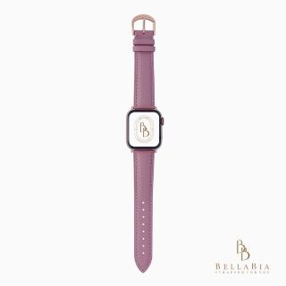 【BellaBia】Apple Watch 7/6/5/4/3/SE 38/40/41/42/44/45mm 荔枝紋小牛皮系列(豆沙粉/玫瑰金釦 真皮 錶帶)