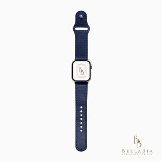 【BellaBia】Apple Watch 7/6/5/4/3/SE 38/40/41/42/44/45mm 典雅扣式系列真皮錶帶(紳士藍/銀扣)