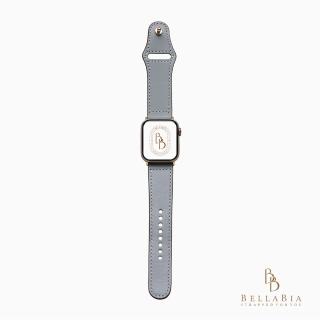 【BellaBia】Apple Watch 7/6/5/4/3/SE 38/40/41/42/44/45mm 典雅扣式系列真皮錶帶(灰色/金釦)