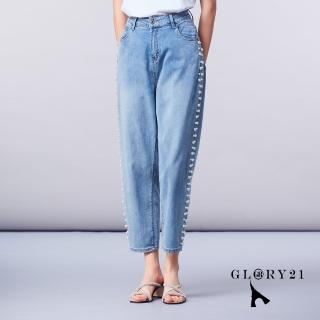 【GLORY21】速達-網路獨賣款-新品-側邊繡珠綴飾牛仔褲(藍色)