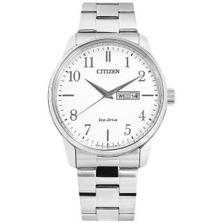【CITIZEN 星辰】光動能 都會時尚 星期日期 防水100米 不鏽鋼手錶 白色 42mm(BM8550-81A)
