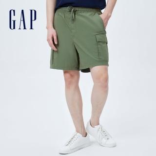 【GAP】男裝 彈力工裝口袋直筒休閒短褲(695541-綠色)
