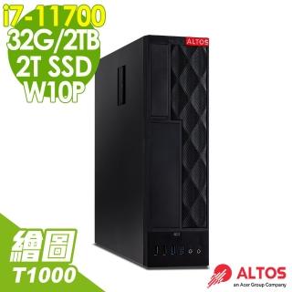 【Acer 宏碁】Altos P10F7 SFF 薄形工作站 i7-11700/32G/2T SSD+2TB/T1000 8G/W10P(11代i7 T1000繪圖電腦)