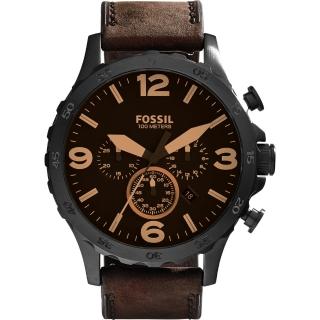 【FOSSIL】Nate Chronograph三眼計時皮革腕錶(JR1487)